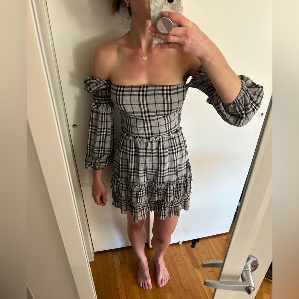 Majorelle Black & White Plaid Mini Dress